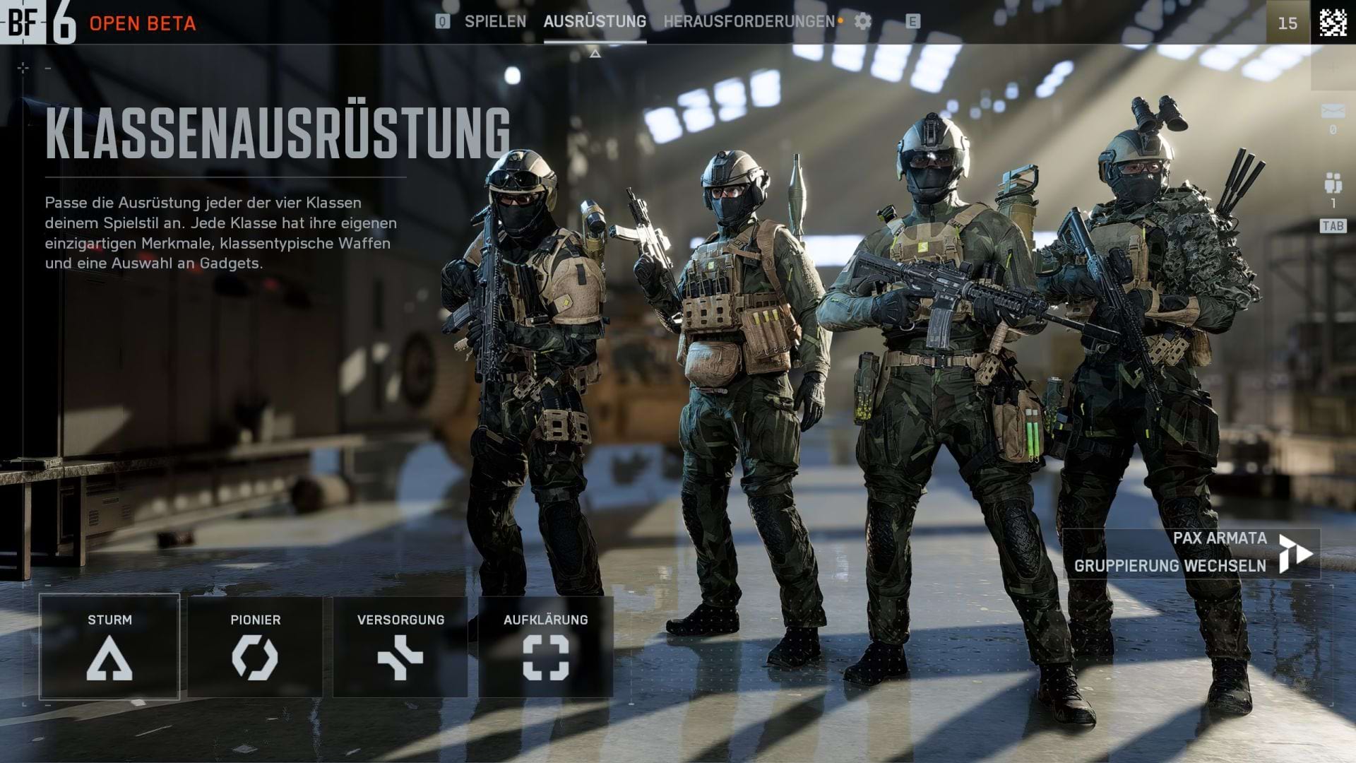 Battlefield 6 Open Beta Klassenübersicht PAX ARMATA Klassenausrüstung-Menü