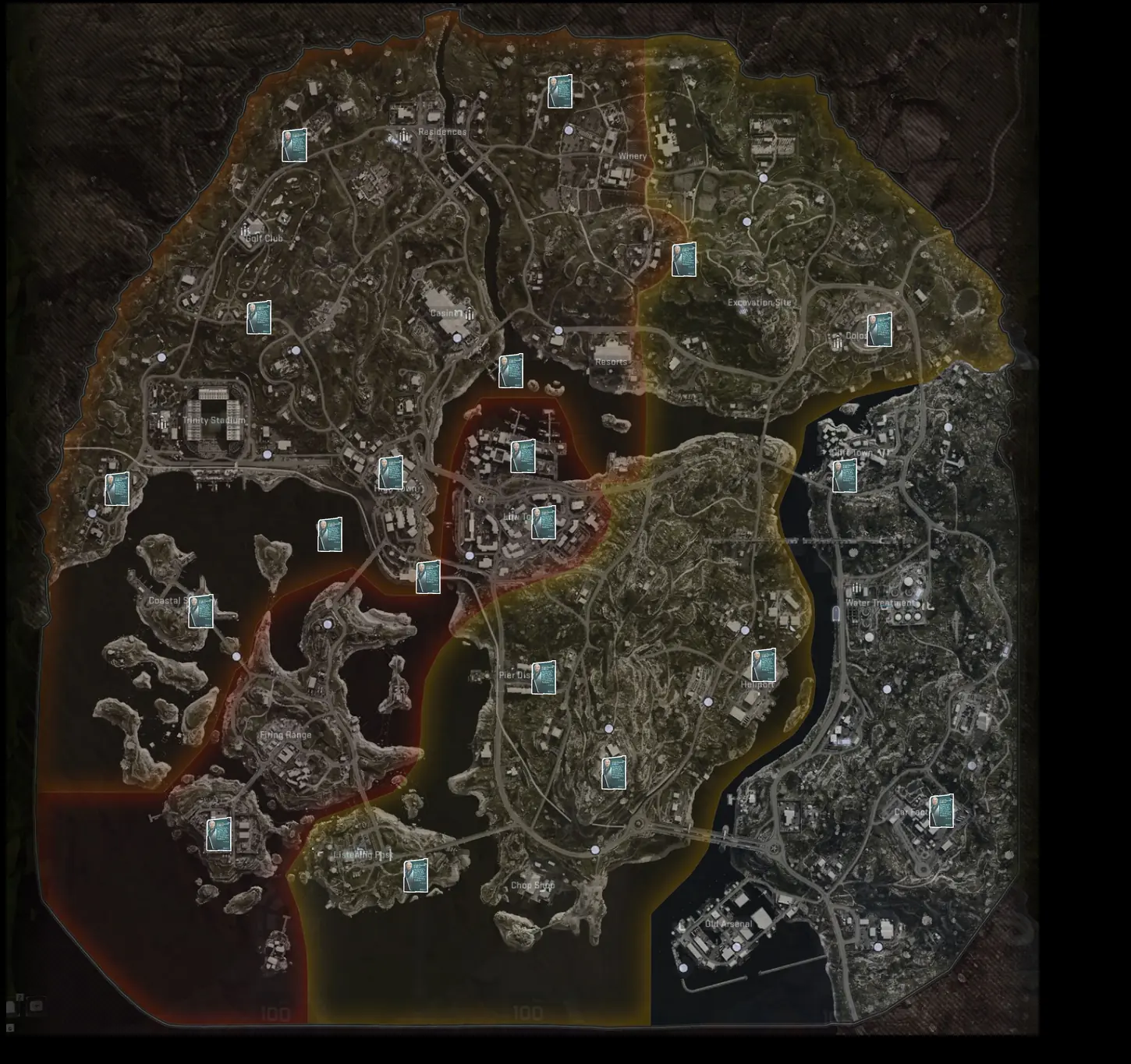 Call of Duty: Black Ops 7: Karte von Avalon mit den Fundorten der Kampagnen-Daten