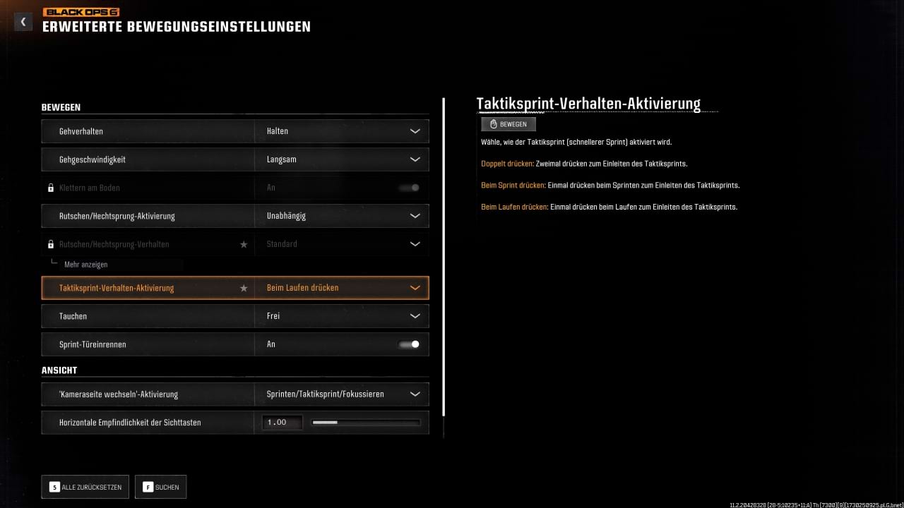 Call of Duty Black Ops 6 Einstellungen Bewegungseinstellungen