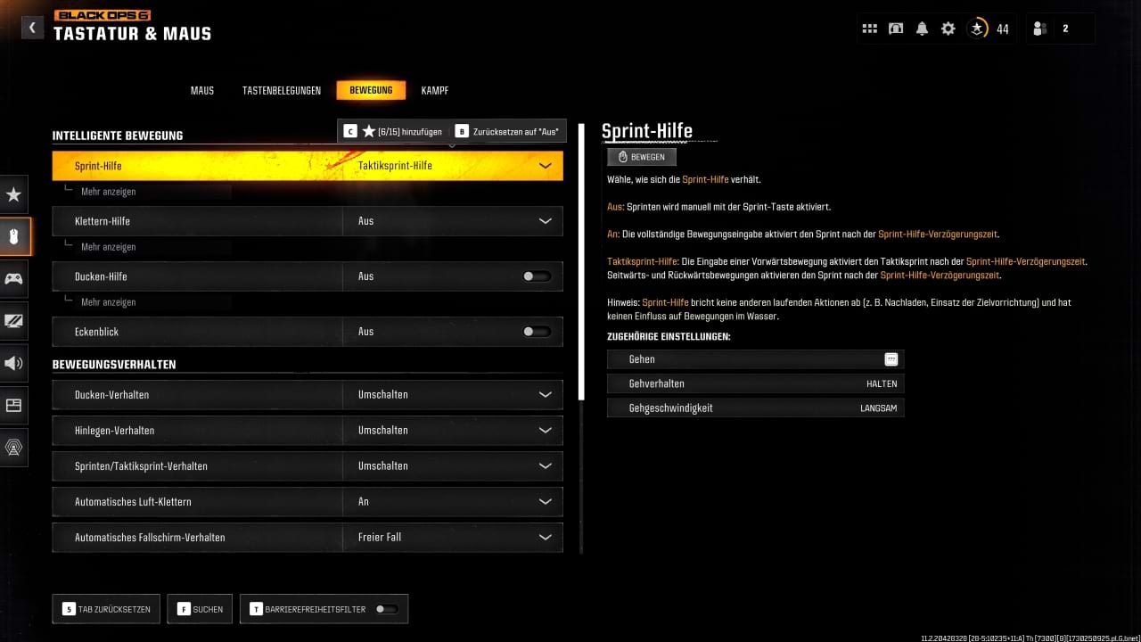 Call of Duty Black Ops 6 Einstellungen Tastatur und Maus