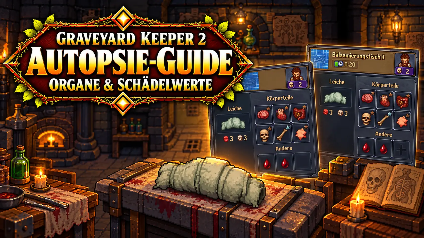 Graveyard Keeper 2: Autopsie-Guide mit allen Schädel- und Organwerten