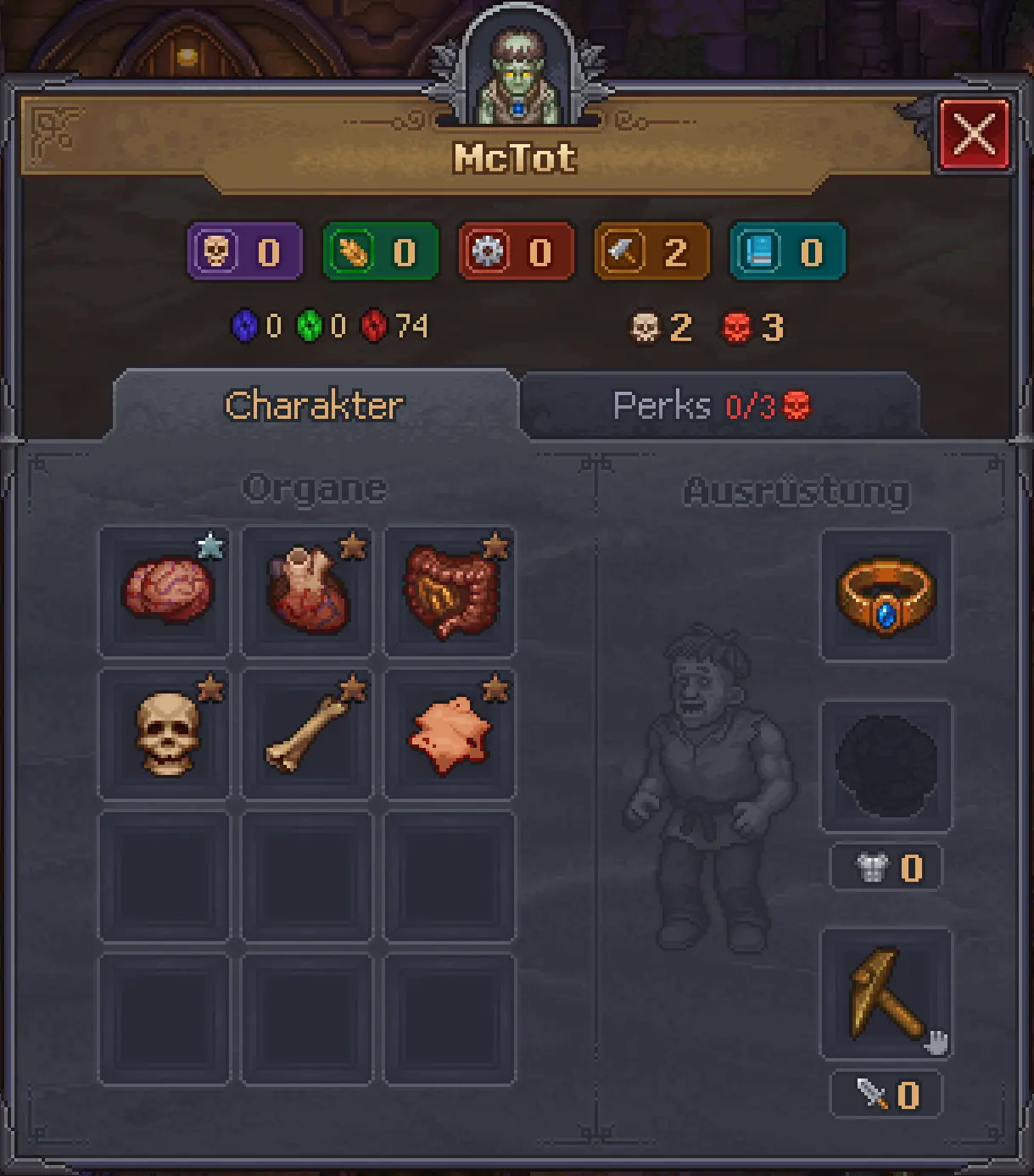 Charakter-Interface beim Zombie