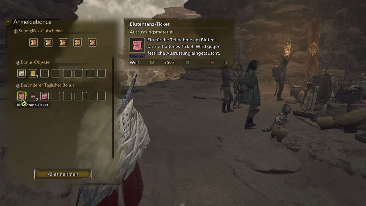 Monster Hunter Wilds Blütentanz-Tickets Tägliche Belohnungen