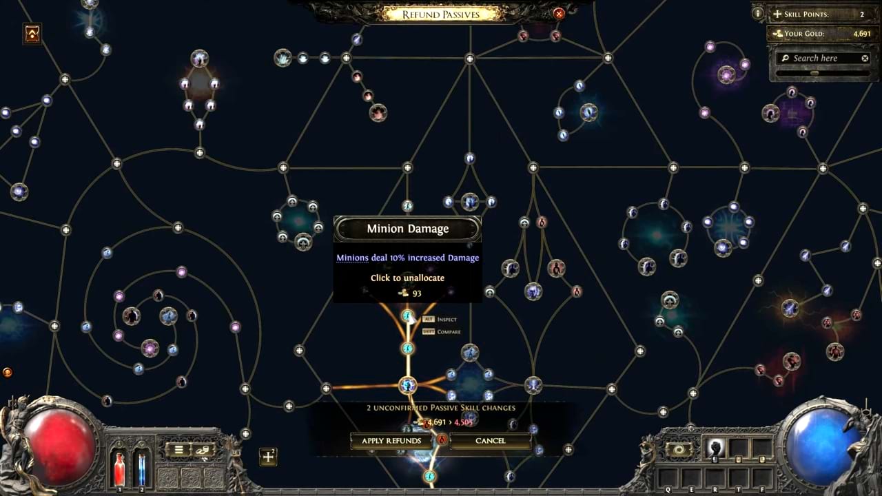 Respeccen von passiven Fertigkeitspunkten mit Gold in Path of Exile 2