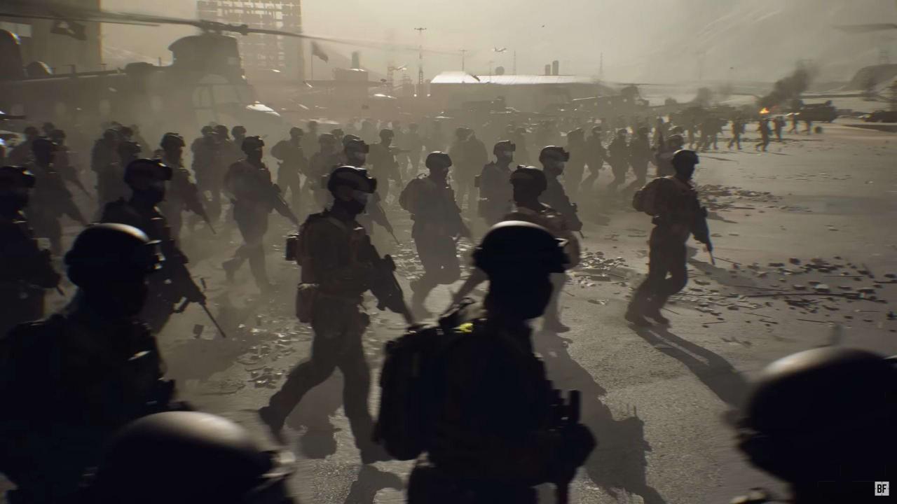 Battlefield 6: Soldaten steigen aus Transporthelikoptern aus und bilden Armee