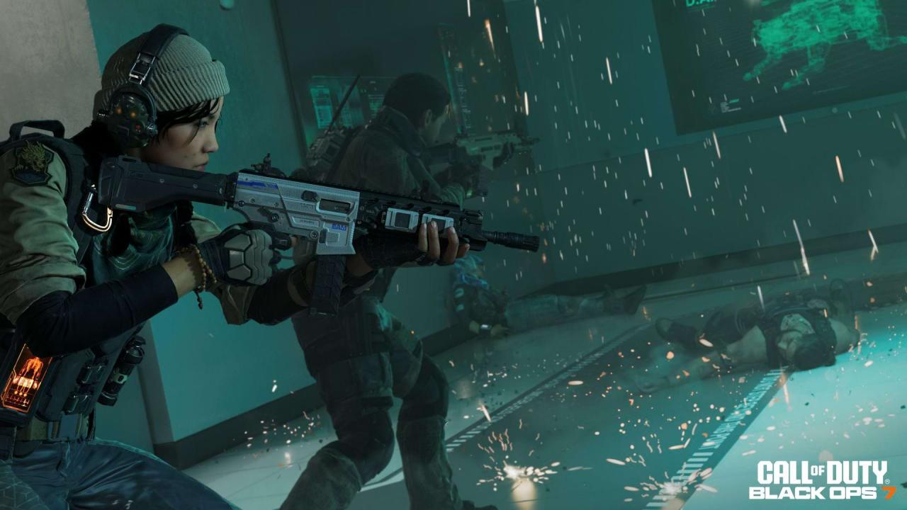 Call of Duty: Black Ops 7: Soldaten sichern Raum unter sprühenden Funken