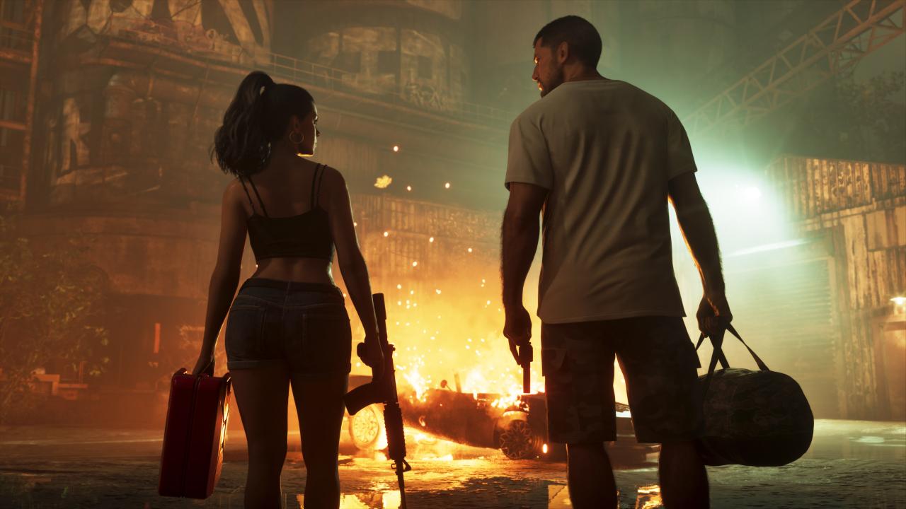Grand Theft Auto VI: Jason und Lucia mit Benzinkanister und Beute